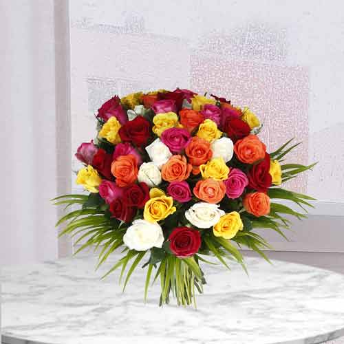 50 Multi-Colored Roses-Send 50 Rose BouquetTo Spain