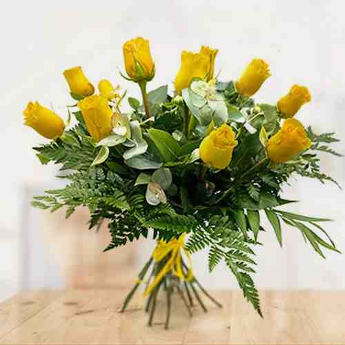 12 Yellow Rose Bouquet-Send Yellow Rose For Best Friend